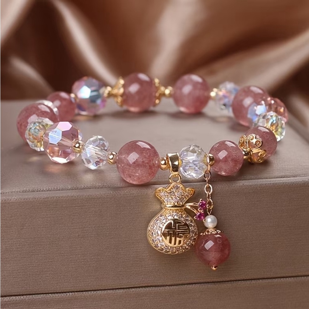 Money Bag Pink and Gold Beaded Bracelet - Picture 2 of 2